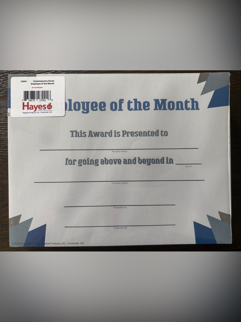Hayes Blue Employee of the Month Award Certificate 30 Sheets 8.5x11
